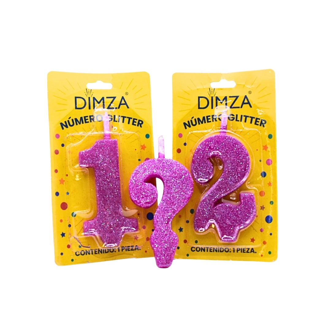 Vela de número para pastel  color morado glitter