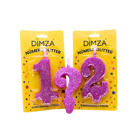 Vela de número para pastel  color morado glitter