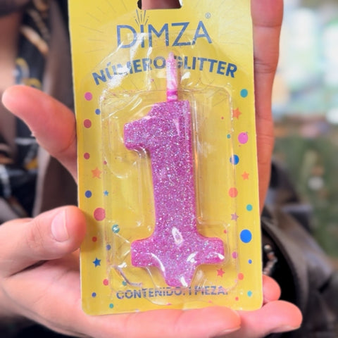 Vela de número para pastel  color morado glitter