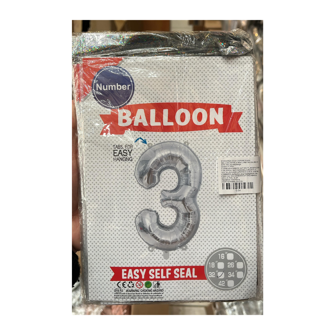 10 Piezas Globo de número #16in (40cm)