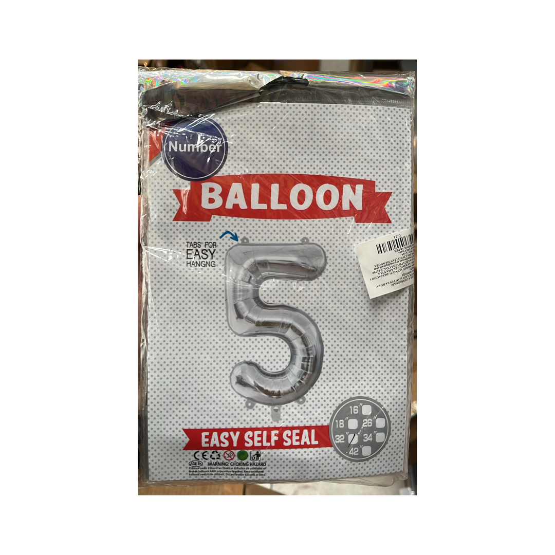 5 Piezas Globo de número #16in (40cm) Plateado