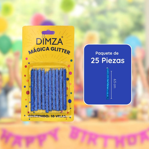 Vela Mágica Azúl Glitter