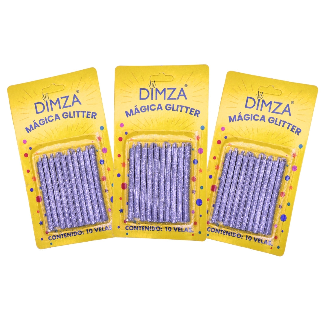 Vela Mágica Plata Glitter