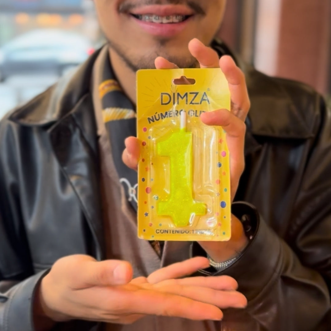 Vela de número para pastel amarillo glitter