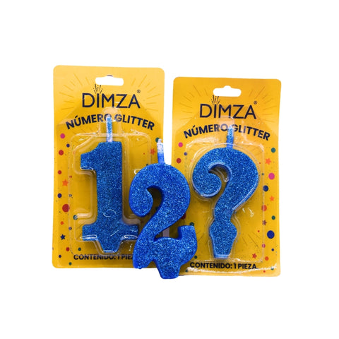 Vela de número para pastel azul glitter