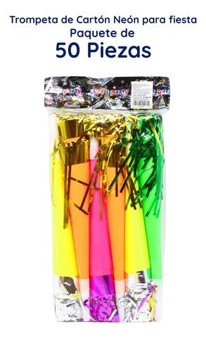 Trompetas Cornetas Silbato Fiesta 50 Pzas Neón