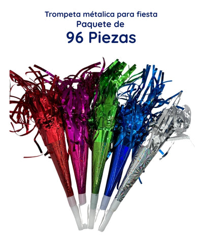 96 Pzas Trompetas Cornetas Silbato Papel Metálico Fiesta