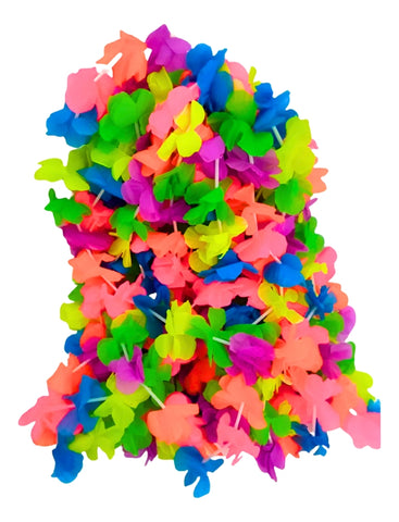 48 Pzs Collar Hawaiano De Flores Para Batucada Y Fiestas - Multicolor