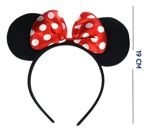 Diadema De Mimi Orejas De Tela Para Fiesta - Negro Con Rojo