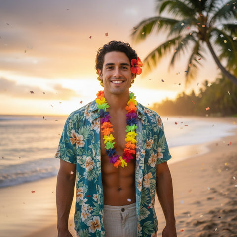 144 Pzs Collar Hawaiano De Flores Para Batucada Y Fiestas - Multicolor