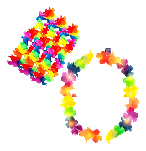 48 Pzs Collar Hawaiano De Flores Para Batucada Y Fiestas - Multicolor