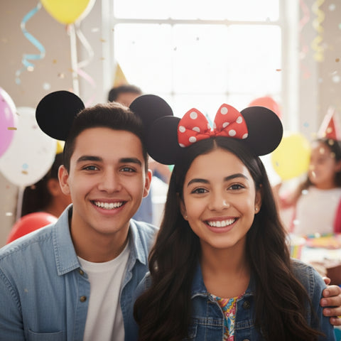 Diadema De Mimi Orejas De Tela Para Fiesta - Negro Con Rojo