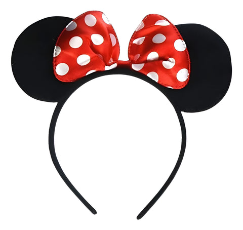 Diadema De Mimi Orejas De Tela Para Fiesta - Negro Con Rojo