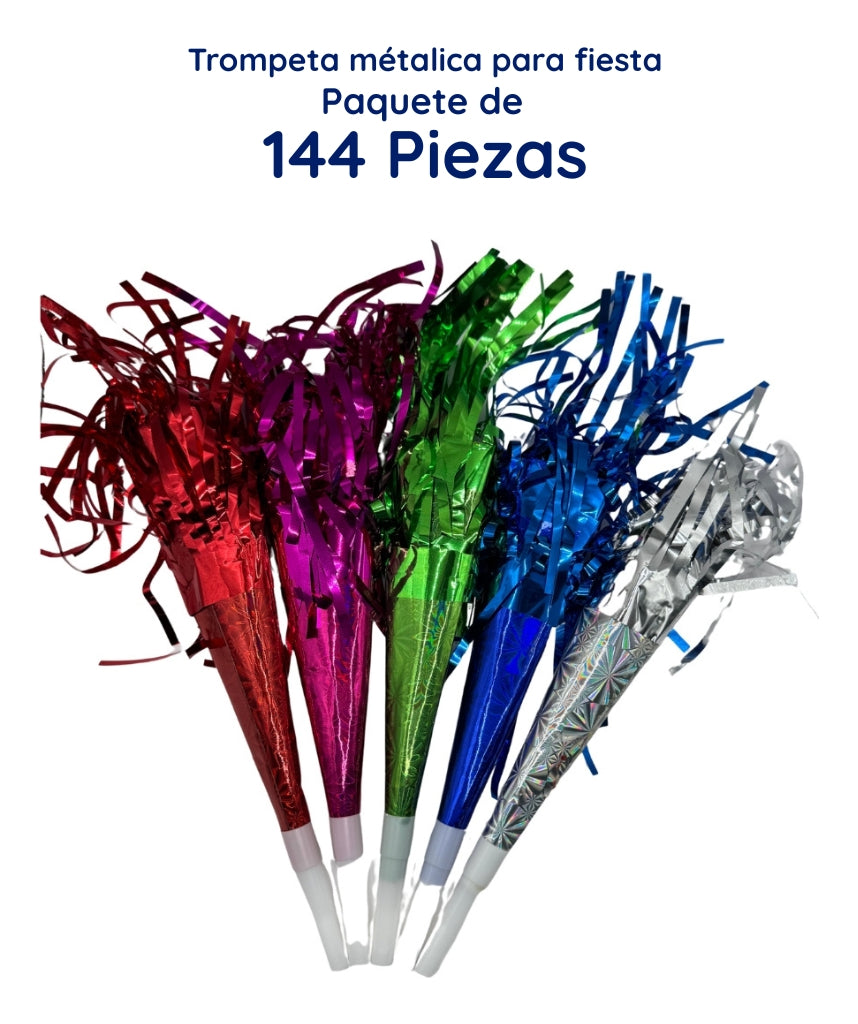 144 Pzas Trompetas Cornetas Silbato Papel Metálico
