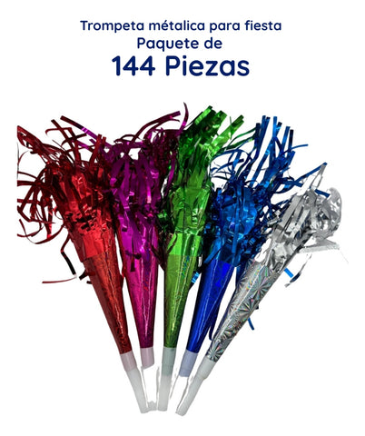 144 Pzas Trompetas Cornetas Silbato Papel Metálico