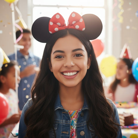 Diadema De Mimi Orejas De Tela Para Fiesta - Negro Con Rojo