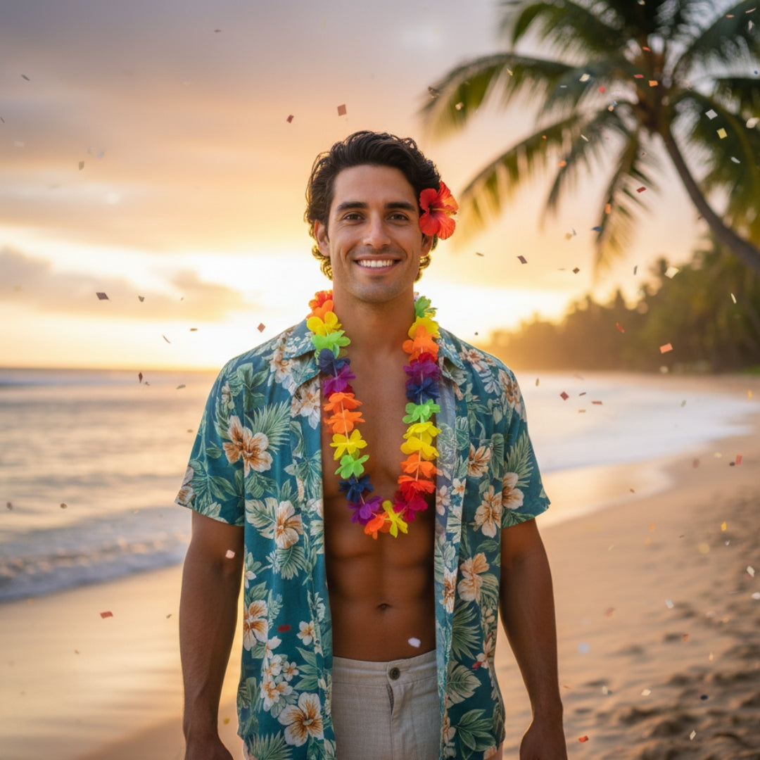 48 Pzs Collar Hawaiano De Flores Para Batucada Y Fiestas Multicolor