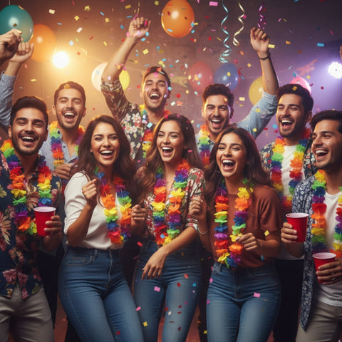 48 Pzs Collar Hawaiano De Flores Para Batucada Y Fiestas Multicolor