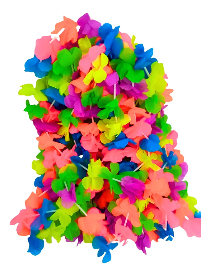 144 Pzs Collar Hawaiano De Flores Para Batucada Y Fiestas Multicolor