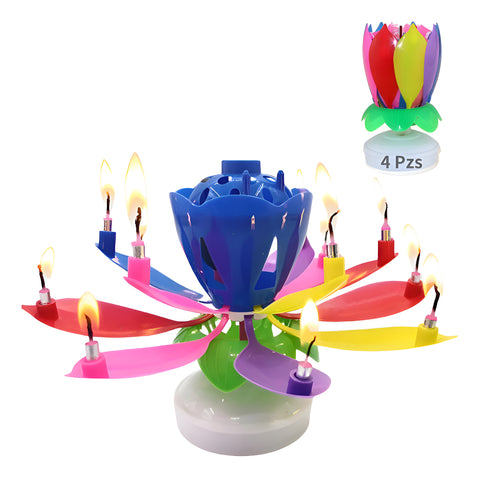 Vela Flor Musical Giratoria Cumpleaños Dimza