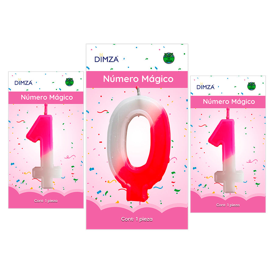 Vela de número para pastel rosa con blanco